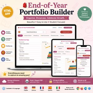 End of Year Student Portfolio Builder, Multilingual Homeschool Portfolio App, Digital Assessment Template, Teacher Tool, Interactive File