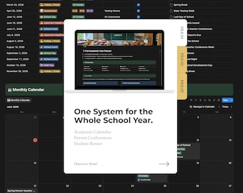Notion Teacher Planner | Full Academic Year Planner K-12 | Student Roster | Grade Tracker | Parent Conference | Digital Teacher Template