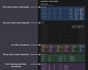 Notion Lesson Planner Template for Teachers | K-12 & College | Weekly Planner, Gradebook, Curriculum Organizer