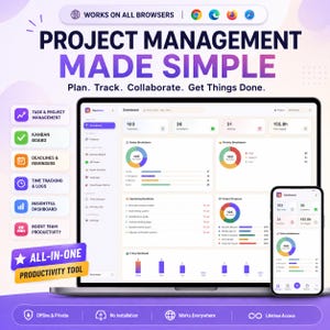 Project Management App | Kanban Board Gantt Chart Task Tracker Calendar | Digital Dashboard Template for Freelancers Small Business Teams