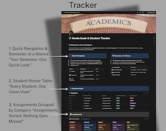 Notion Gradebook Template | Student Tracker | Grade Book | Teacher Planner | Semester Progress Tracker | Instant Download