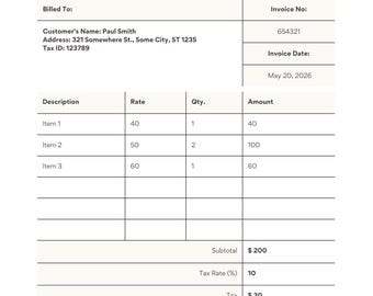 Minimalist Invoice Template, Small Business Billing Receipt (PDF/PNG)
