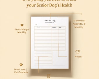 Senior Dog Health Log Printable | Monthly Symptom & Medication Tracker PDF | Aging Dog Care Journal | Pet Health Record | Instant Download