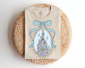 T-shirt château rétro, t-shirt princesse coquette avec nœud, vêtements Disneyland Family Trip