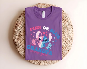 Pink or Blue Grandpa Loves You Stitch Gender Reveal Shirt