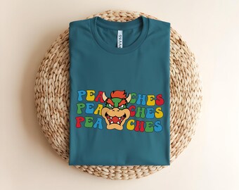 Chemise pêches Bowser | T-shirt graphique rétro Super Mario Bros | Vêtements pour gamer
