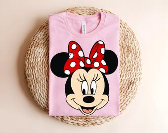 Minnie Mouse Face T-Shirt, Retro Polka Dot Bow Tee, Disneyland Vacation Apparel