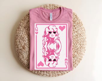 Chemise cartes à jouer Reine de coeur, t-shirt graphique rose, t-shirt style coquette