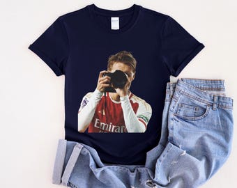 Martin Odegaard Camera Celebration T-Shirt Arsenal Football White Tee