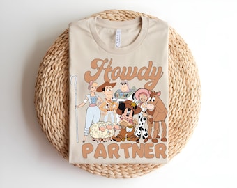 Chemise Howdy Partner, T-shirt Toy Story Land, T-shirt Western Disney, chemise Woody Buzz Mickey rétro, cadeau cow-boy Toy Story, T-shirt vacances Disney