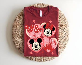 Chemise Mickey Minnie Saint-Valentin, t-shirt coeur Disney rétro, chemise couple Disney, chemise vacances en famille Disney, cadeau Saint-Valentin, voyage Disney