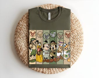 Chemise Safari Disney, t-shirt Animal Kingdom, chemise vacances en famille Disney, t-shirt vintage Mickey et ses amis, t-shirt graphique voyage Disneyland