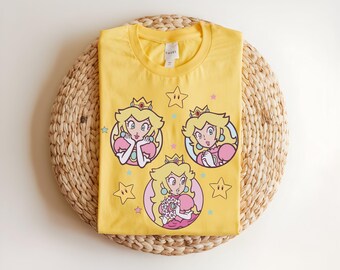 T-shirt princesse Peach, T-shirt fille rétro Super Mario Gamer, Vêtements anime