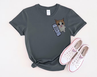 Cat Holding Monster Energy Drink Embroidered Shirt, Funny Kitten Meme Tee