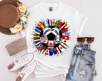 -shirt de football Coupe du monde 2026 | T-shirt à imprimé drapeau des États-Unis, du Canada et du Mexique