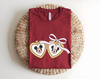 Chemise médaillon coeur Mickey Minnie, vêtements pour couple rétro Disneyland