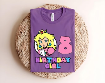 8th Birthday Girl Princess Shirt, Retro Video Game Tee, Pink Character Top