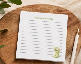 Bloc de notas diario con mensajes de amabilidad sobre las plantas / Bloc de notas Post-it rayado con diseño floral de bota de lluvia