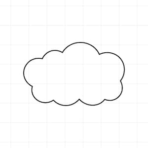 May include: A simple black line drawing of a cloud shape with rounded edges, presented as a clean graphic icon on a white background with a faint grid pattern overlaying the entire image area for alignment and reference purposes.