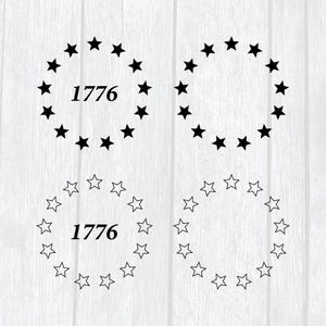 13 Stars SVG, Betsy Ross Circle Cut File, 1776 Patriotic Clipart, 4th of July Silhouette Vector, Independence Day Cricut Decal