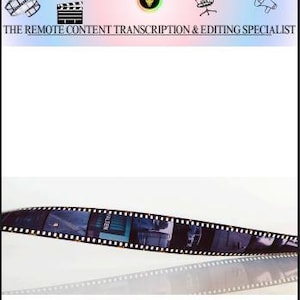 Pode incluir: Um banner gráfico intitulado THE STAY-AT-HOME FREELANCER: THE REMOTE CONTENT TRANSCRIPTION & EDITING SPECIALIST. Apresenta ícones de tiras de filme, uma claquete, um logótipo de touro, uma cadeira e um megafone, com uma tira de filme na base.