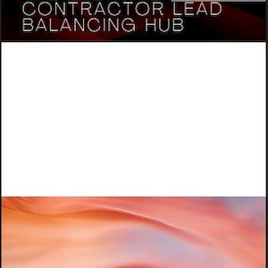 May include: A rectangular graphic design featuring a black header with the white text THE AI LOCAL CONTRACTOR LEAD BALANCING HUB and a small gold emblem. The lower section displays a soft, abstract wave pattern in shades of orange and pink.