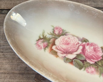 Antique Ceramic Floral Motif Lustreware Serving Dish