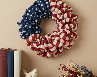 Patriotic Burlap Wreath: 4th July American Flag Front Door Decor (45cm)