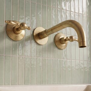 Unlacquered Brass Wall Mount Faucet with Rough-In Valve,  Bathroom Sink Faucet, Tub Filler: 8-Inch Spout Reach
