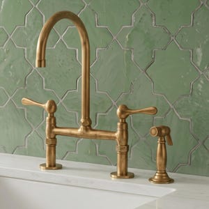 Unlacquered Brass Bridge Faucet Set, Handcrafted Architectural Luxury Kitchen Tap Gift Box