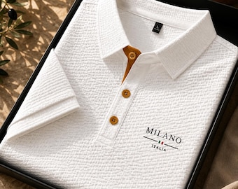 Polo de lujo para hombre | Polo texturizado Milano Italia | Camiseta de punto gofrado de primera calidad | Camisa elegante e informal para hombre | Polo de negocios | Regalo para él