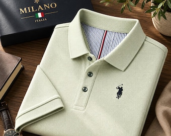 Milano Italia Polo Shirt | Luxury Embroidered Polo | Premium Pique Cotton Top | Smart Casual Men Shirt | Golf Polo Tee | Gift Box for Him