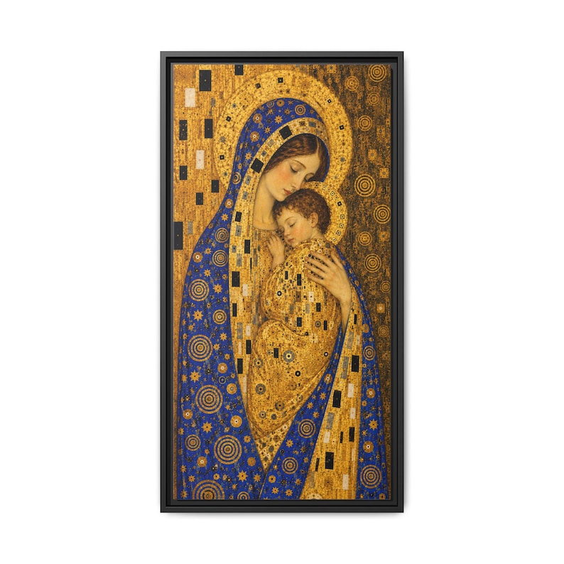 Madonna and Child Icon Matte Canvas Framed | Religious Wall Art, 16"x32" image 1