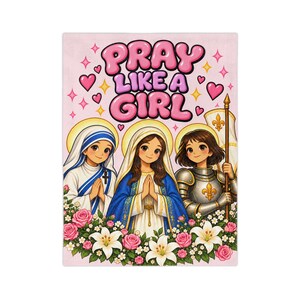 Pray Like a Girl Religious Floral Velveteen Blanket