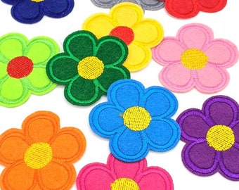 Set Of 2 Flower Iron Sew On Full Embroidered Patch Appliqu\u00e9s Badge