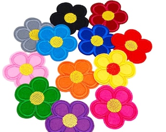 Set of 10 gorgeous iron on flower patches, choose your colour!