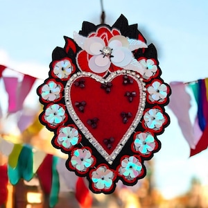 Beautiful sparkly Sacred heart applique patches