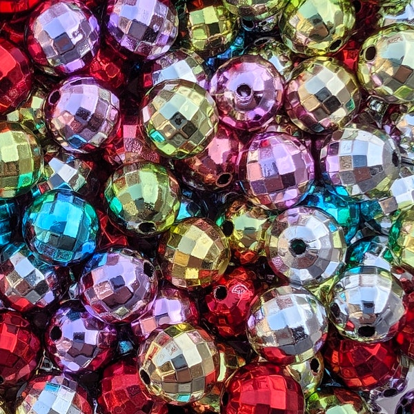 NEW 25/50pcs 12mm Shiny rainbow disco ball beads!