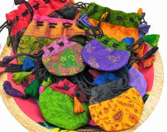 Recycled Sari Ring Pouch: Handmade Boho Gift Bag