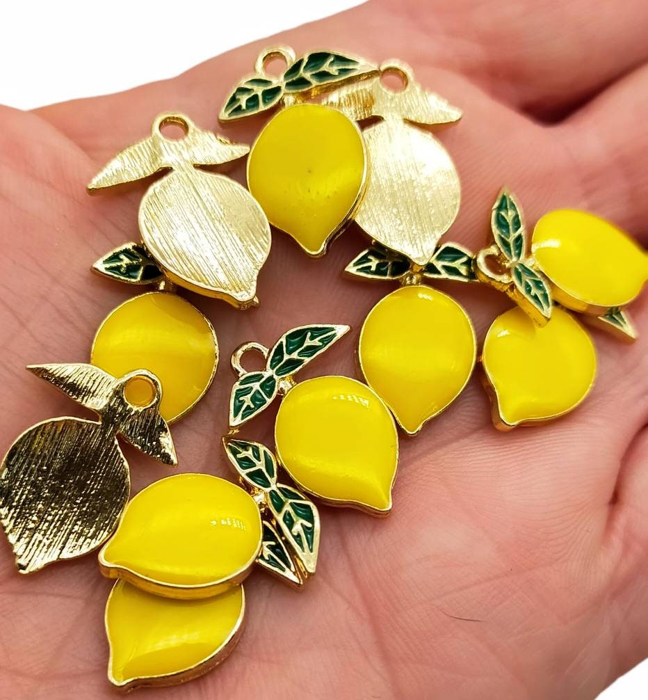 10 Mix Cherry Peach Lemon Apple Enamel Charms Fruit Alloy Pendant Jewelry  Crafts