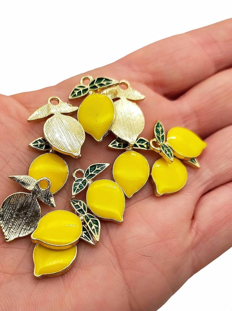 Adornos de limón esmaltados: temática frutal, estilo veraniego (10 unidades). Disponibles para compra al por mayor. imagen 5