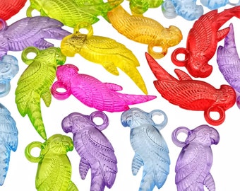 Set of 20 parrot charms in a mix of rainbow colours