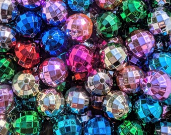 Juegos surtidos de cuentas de colores brillantes con forma de bola de discoteca: Cuentas facetadas, fiesta de Navidad (16 mm)