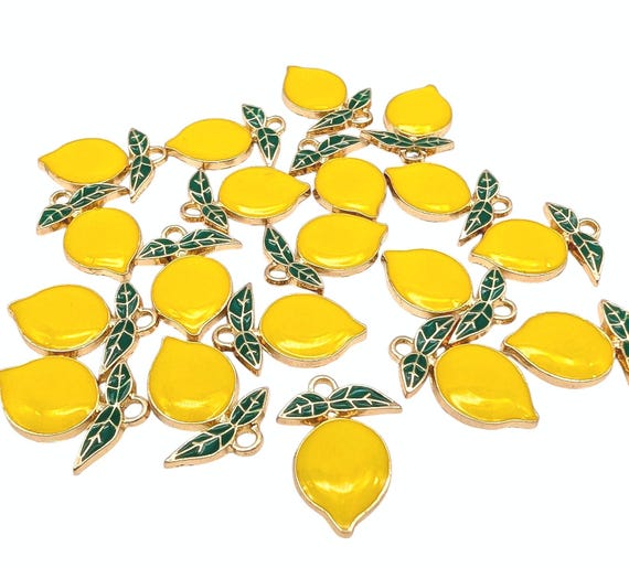 Enamel Lemon Charms: Fruit Themed, Summer Style (10pcs) Bulk Buy Available