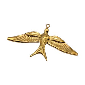 Gold Toned Swallow Pendant: 304 Stainless Steel Bird Charm (25x45mm)