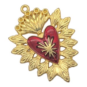 Large Enamel Sacred Heart Charm: Alloy Metal Ex-Voto Pendant