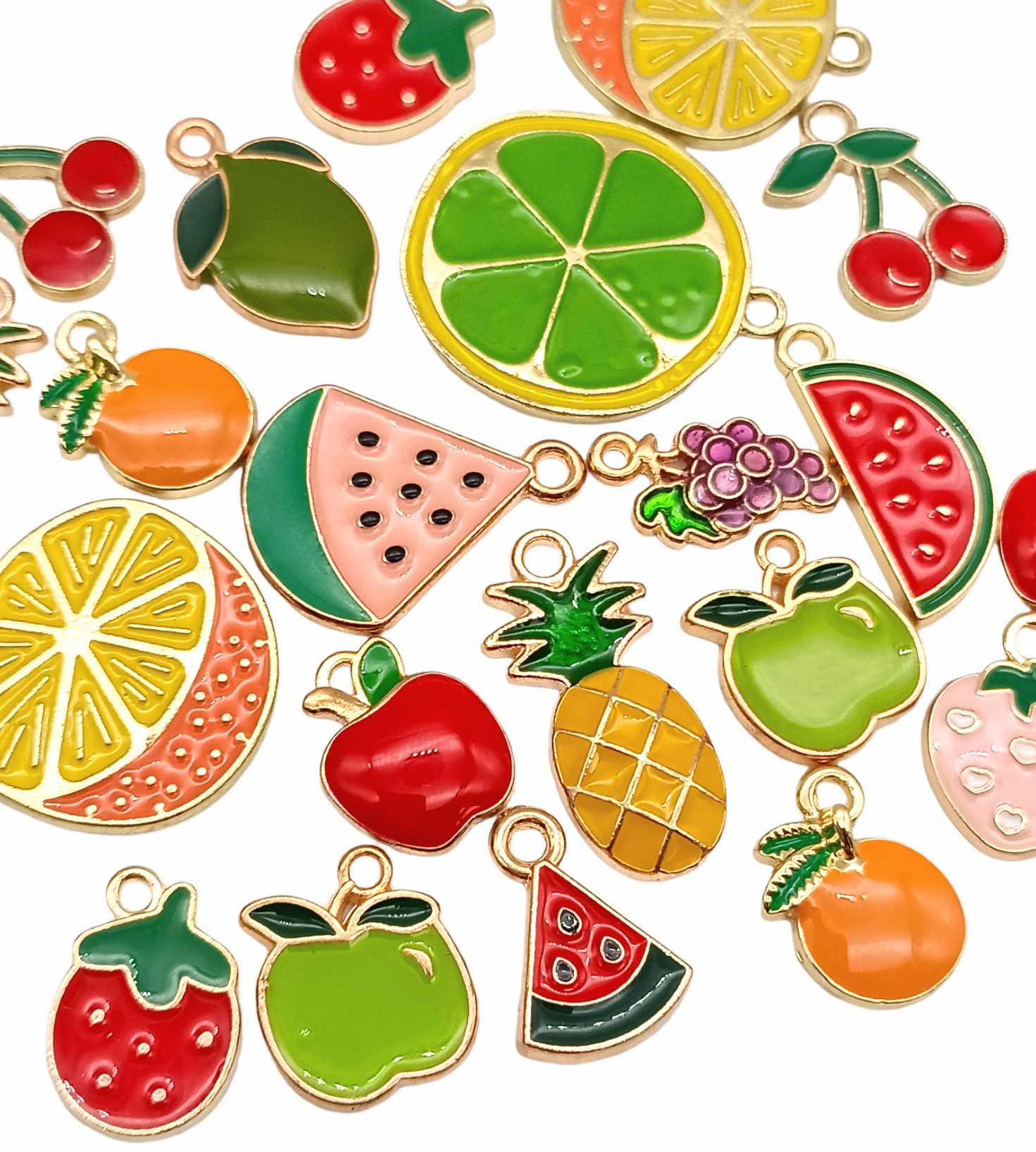 Set of 10 Mixed Fruit Charms