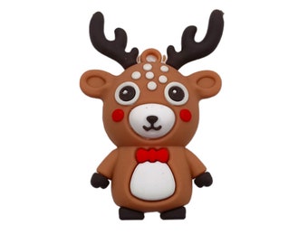 3D Christmas Deer Charm, PVC Keyring & Pendant Supplies (53mm)