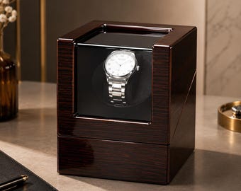 Luxe houten enkele watchwinder | Stille Mabuchi-motor, opbergkoffer voor horloges