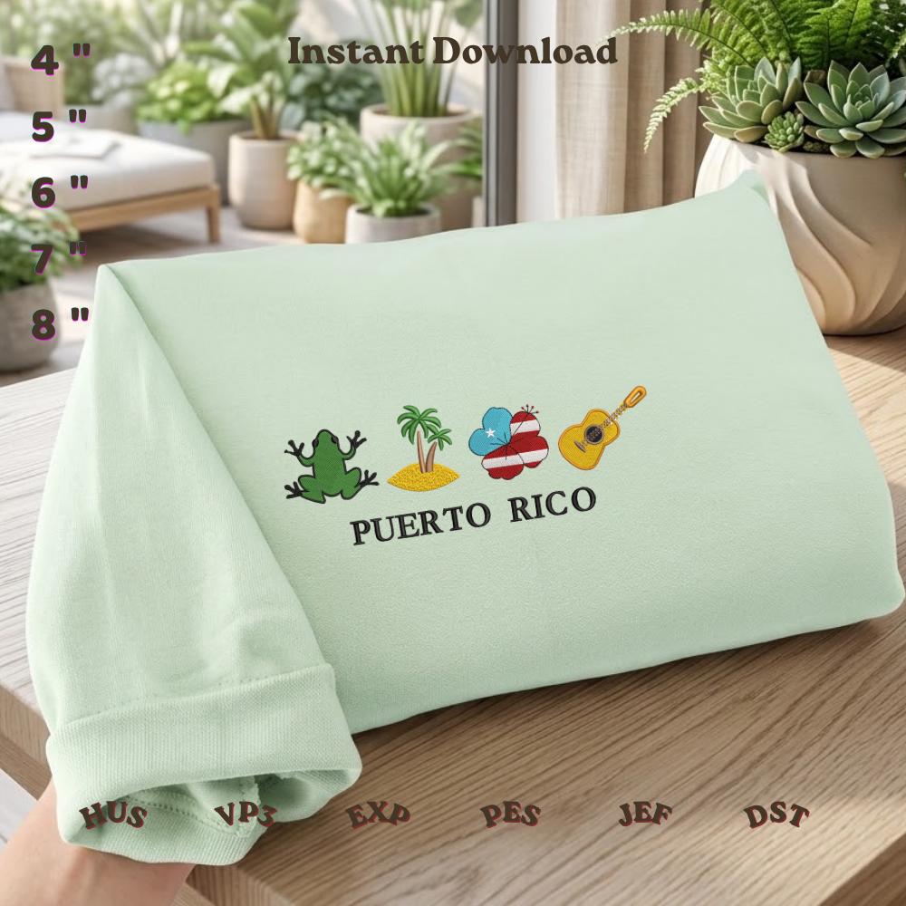Puerto Rico Embroidery Design, Tropical Island Machine Embroidery File ...